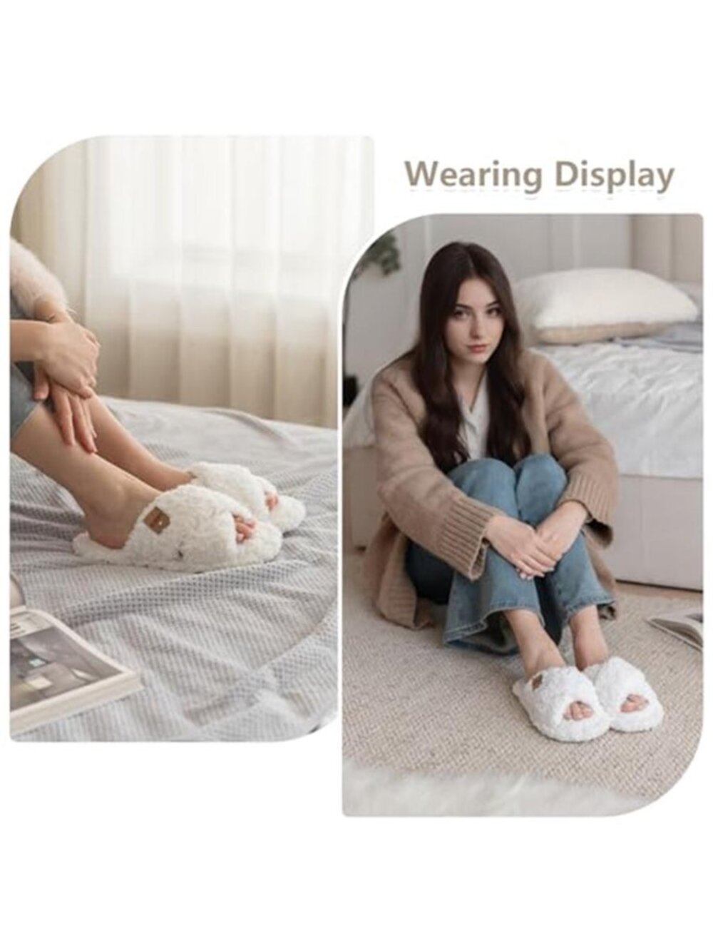 Fuzzy Open Toe Slippers for Women Indoor and Outdoor with Memory Foam - Picture 2 of 7